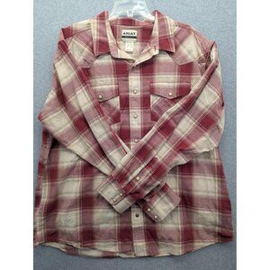 Ariat Shirt Mens 2XL Red Cream Plaid Hardwick Retro Snap Western Pearl Snap